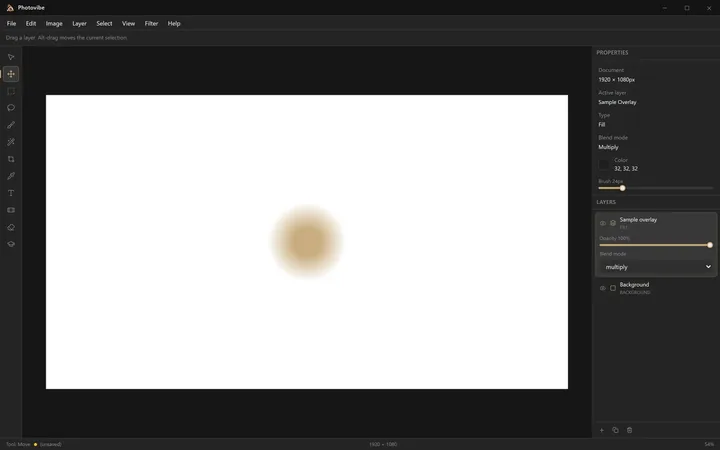 Photovibe workspace with the layers panel